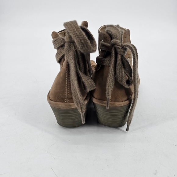 Fly London Tan Peep Toe Wedge Booties Perforated Leather Taupe Womens EU 37 - Picture 4 of 8